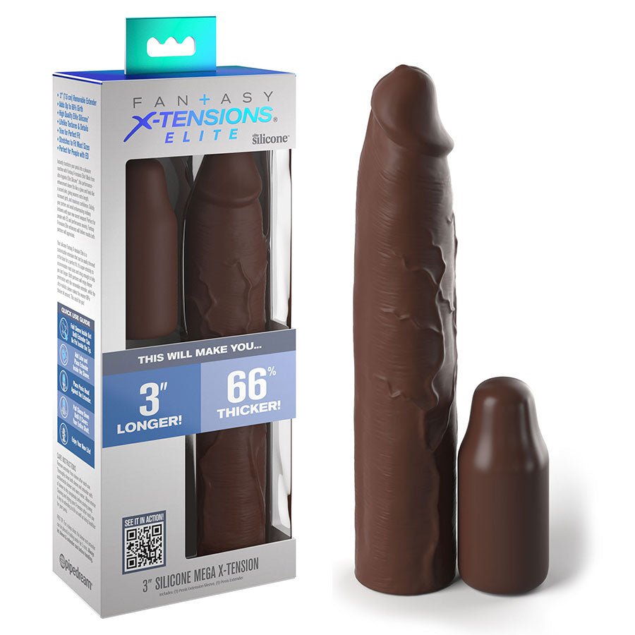 9 Inch Realistic X-Tension Silicone Penis Sleeve Cock Sheaths Brown