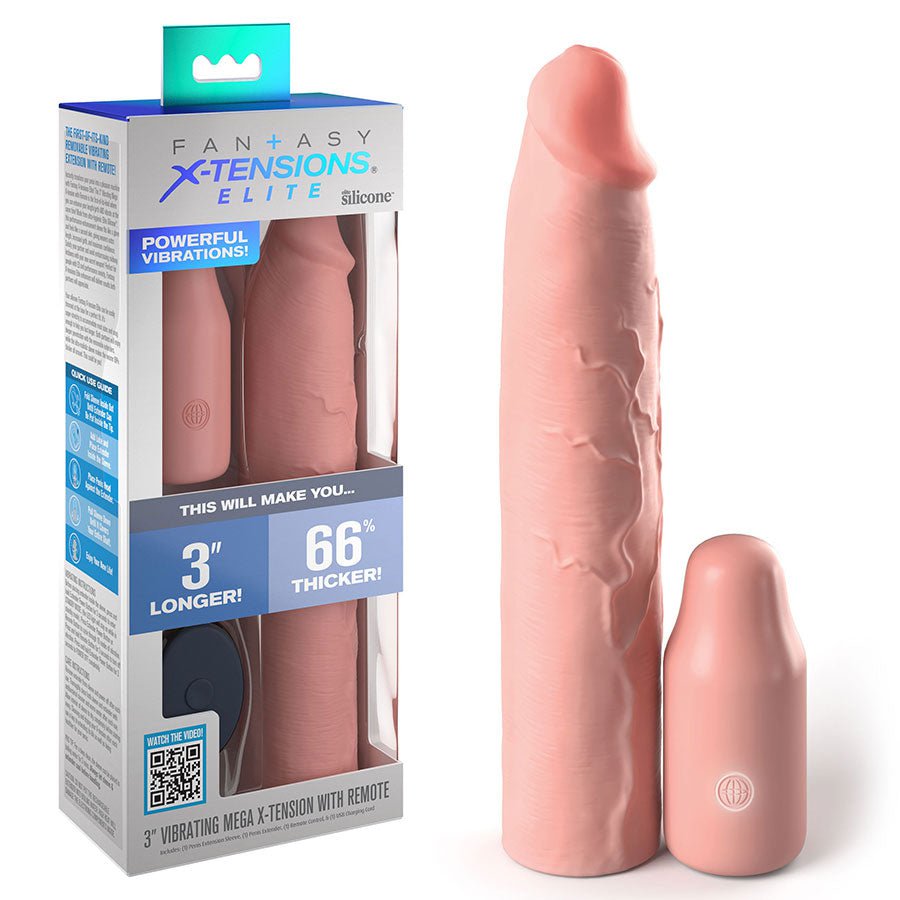 9 Inch Vibrating Mega X-Tension Silicone Penis Sleeve Cock Sheaths White