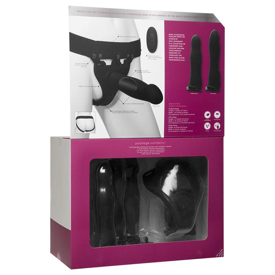 Be Naughty Vibrating Hollow Silicone Strap On Penis Extension Set Black Cock Sheaths