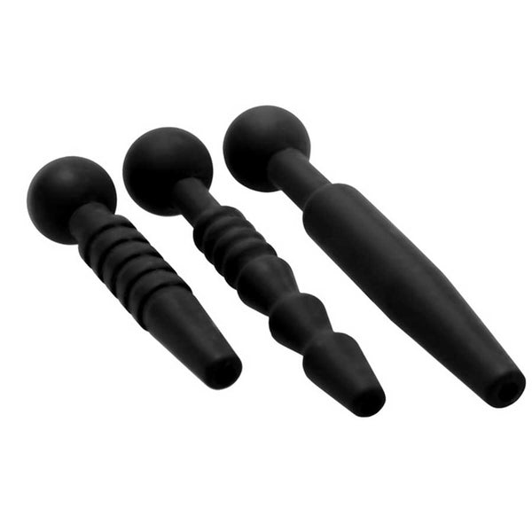 Dark Rods 3 Piece Black Silicone Penis Plug Set