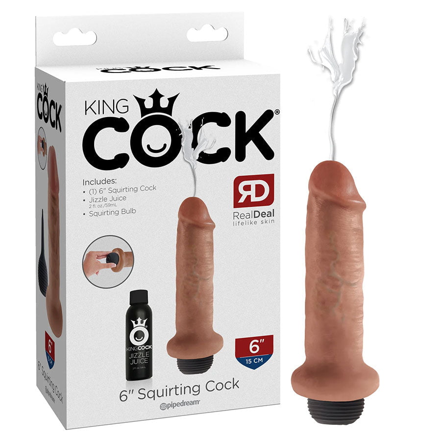 King Cock 6 Inch Squirting Realistic Dildo (Tan/White) Dildos Dark Skin