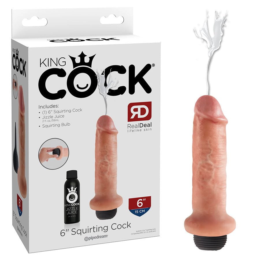 King Cock 6 Inch Squirting Realistic Dildo (Tan/White) Dildos Light Skin