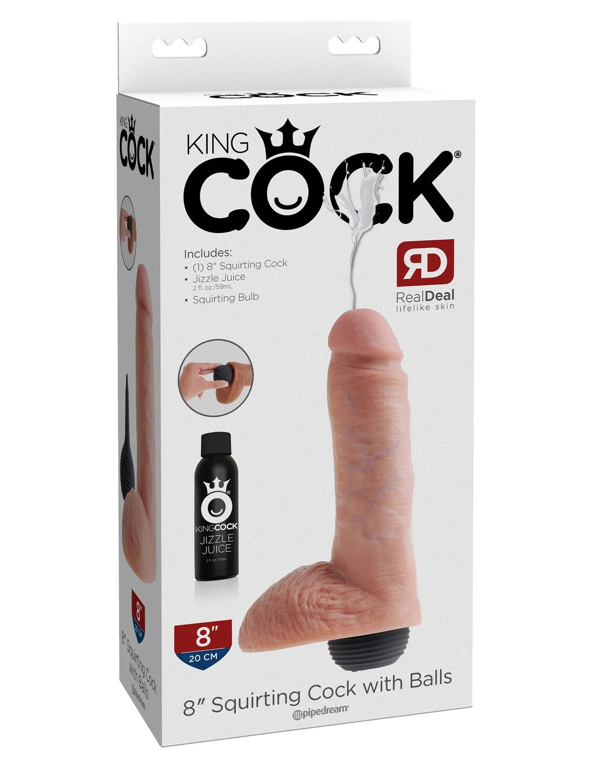 King Cock 8 Inch Squirting Realistic Dildo with Balls (Tan/White) Dildos