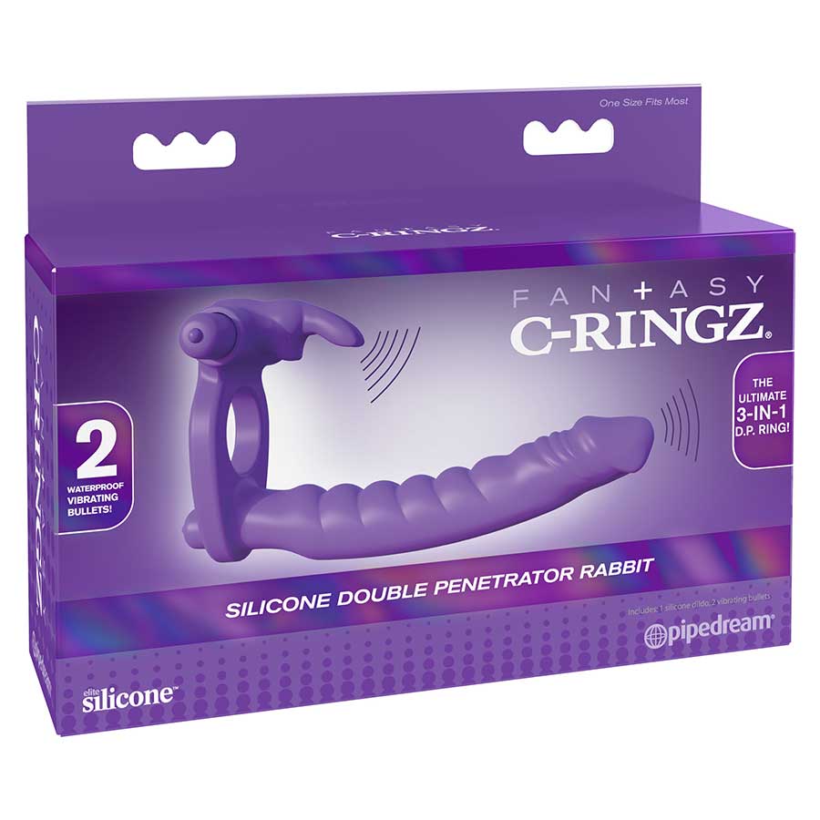 Silicone Double Penetrator Vibrating Rabbit Cock Ring Purple by Pipedream Cock Rings