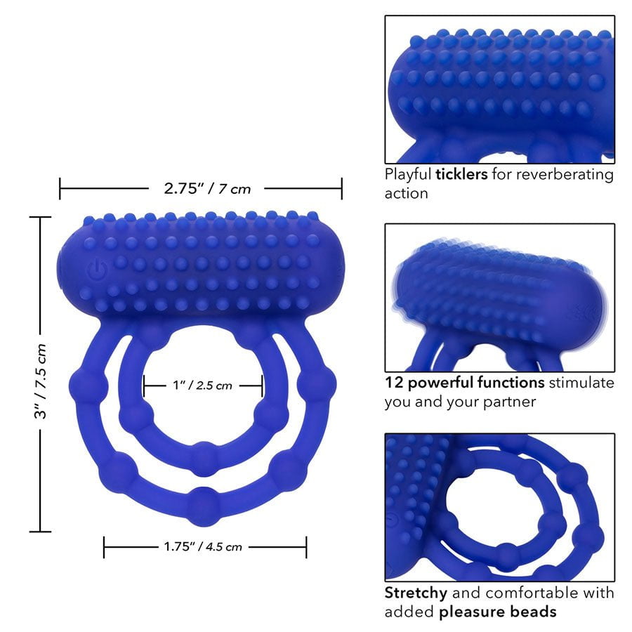 Silicone Rechargeable 10 Bead Maximus Double Cock Ring Blue Cock Rings