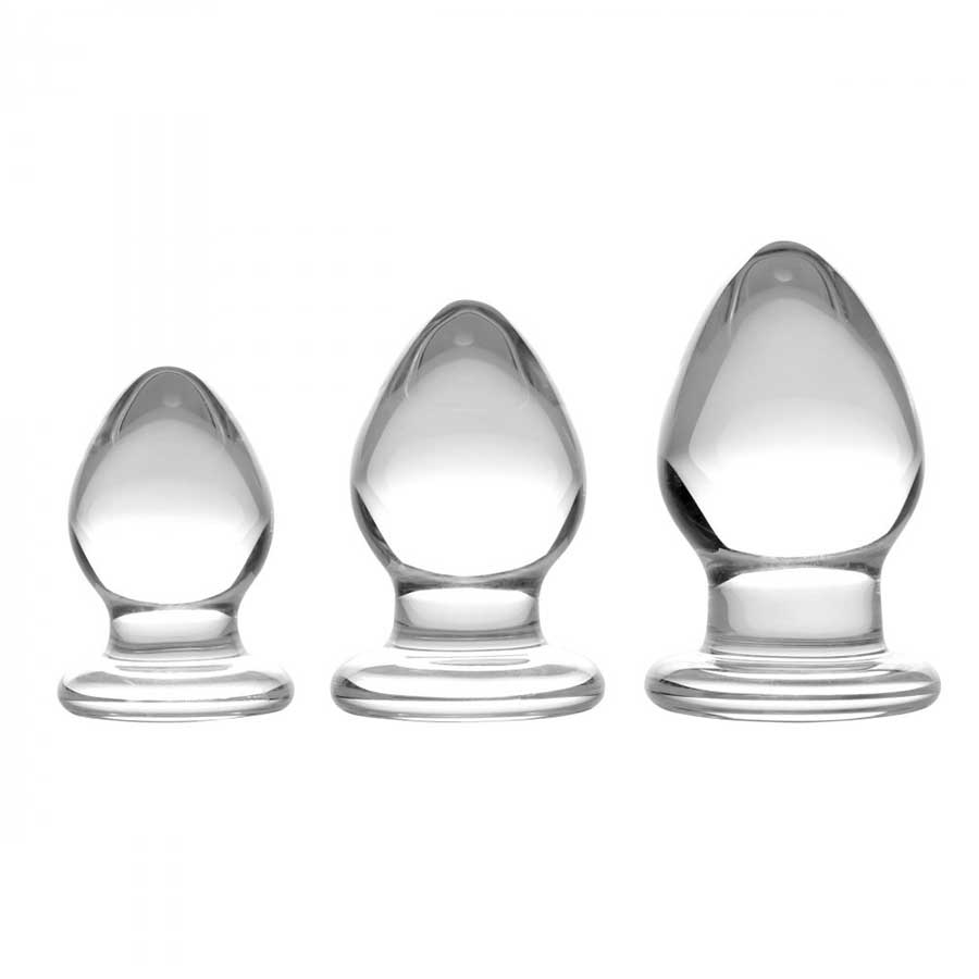 Triplets 3 Piece Clear Glass Anal Plug Trainer Kit by Trinity Vibes Anal Sex Toys