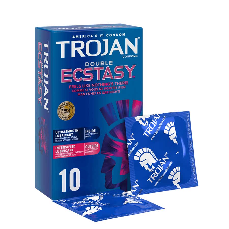Trojan Double Ecstasy Ribbed Latex Condoms 10 Pack Condoms