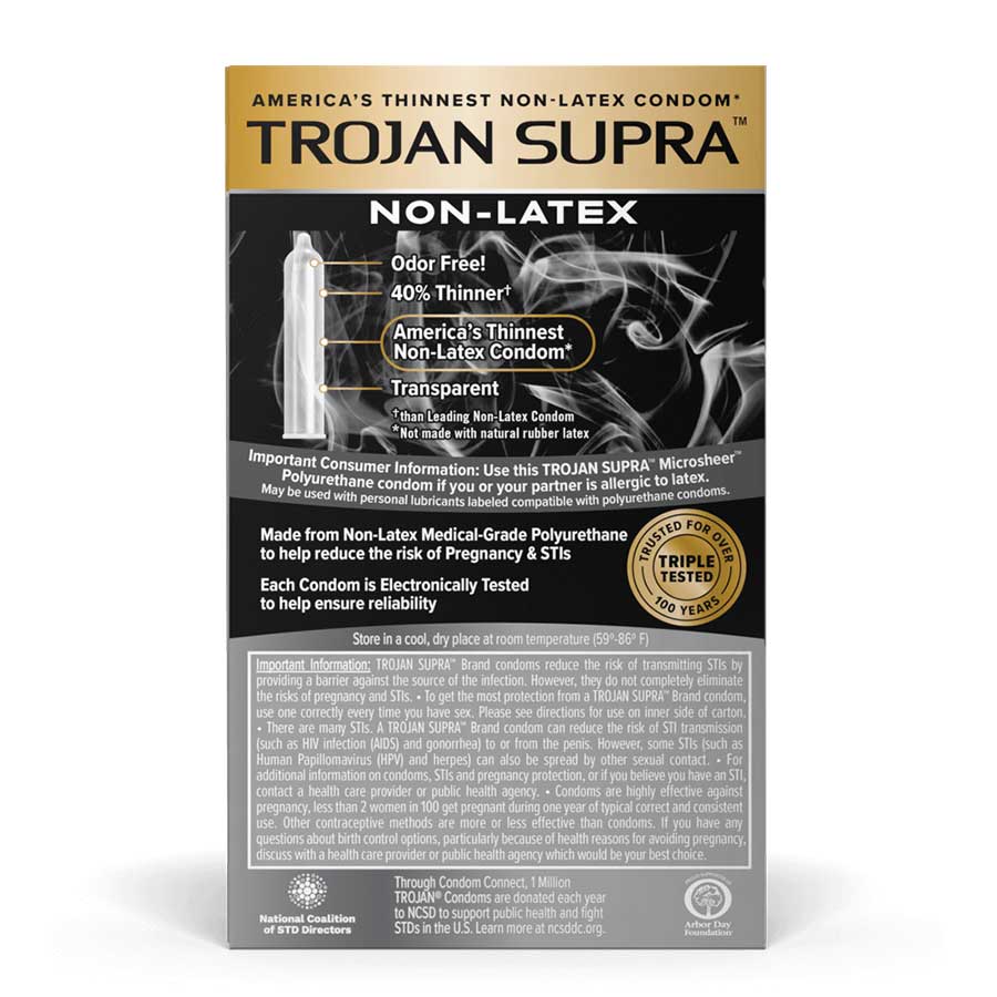 Trojan Supra Microsheer Non Latex Lubricated Condoms 6 Pack Condoms