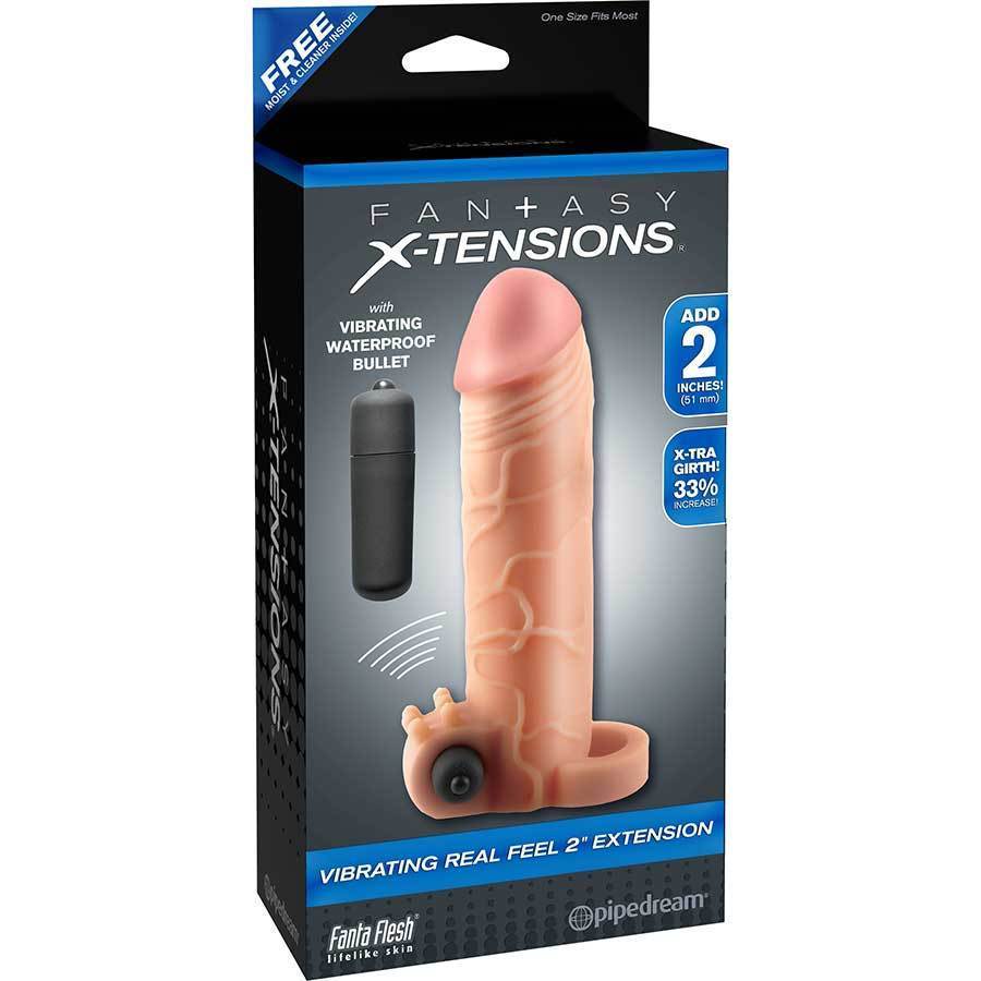 Vibrating 2 Inch Tan Penis Extension Sleeve Real Feel  X-Tensions Cock Sheaths