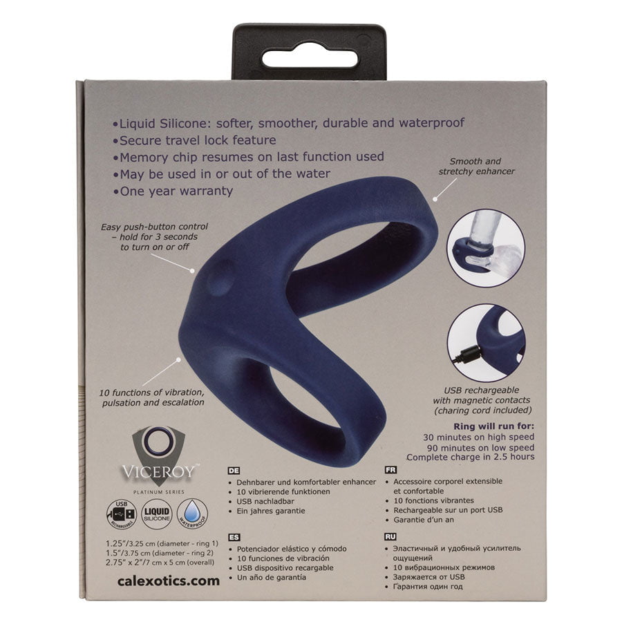 Viceroy Silicone Rechargeable Max Dual Vibrating Cock Ring Blue Cock Rings