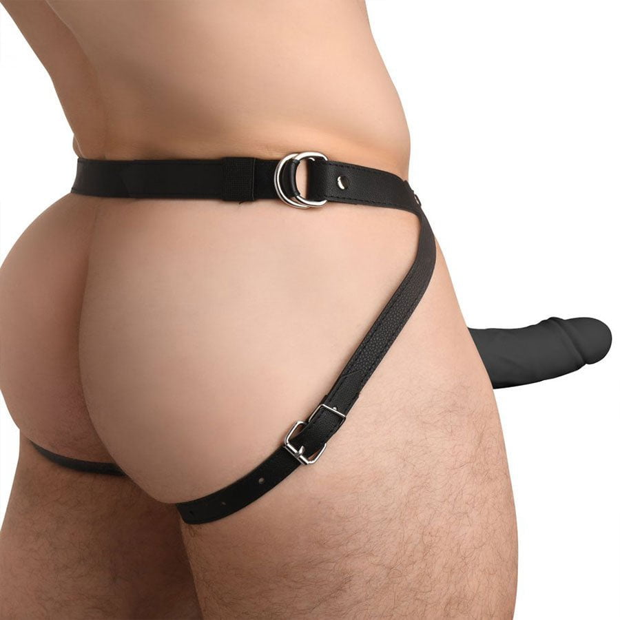6.3 Inch Realistic Black Silicone Hollow Strap On for Men Cock Sheaths
