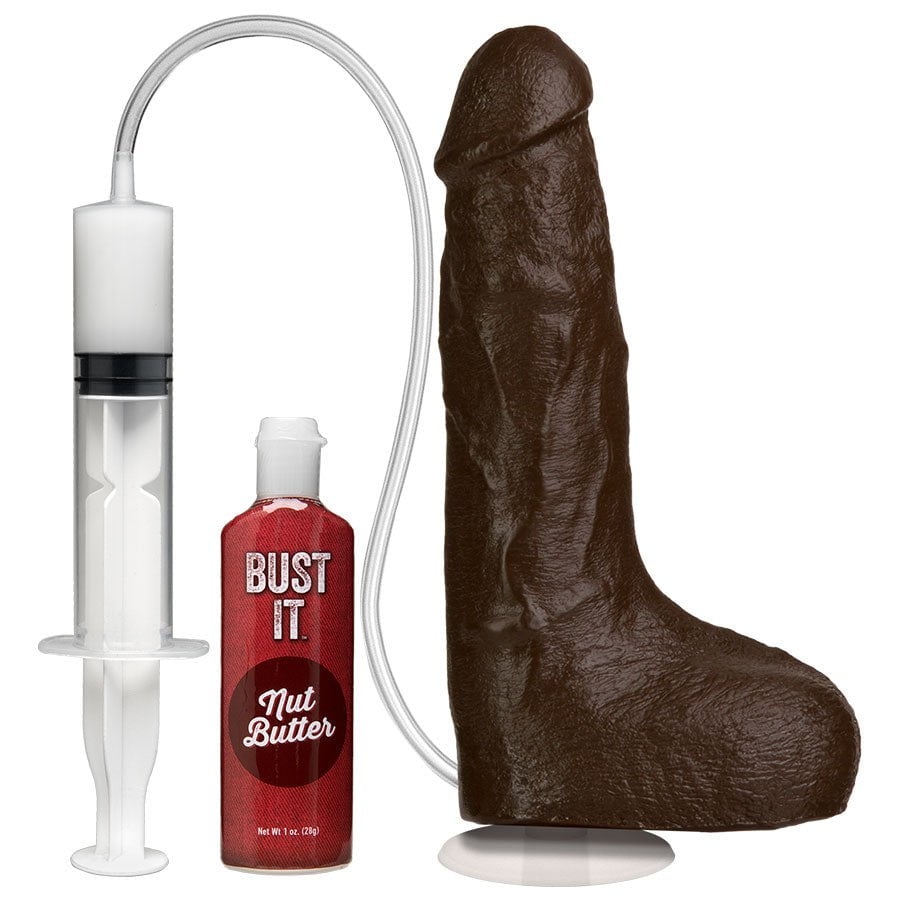 Bust It 8.5 Inch Realistic Squirting Dildo with Balls (White/Black) Dildos Black