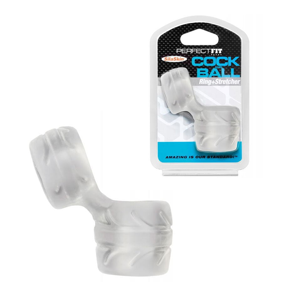 Cock Ring &amp; Ball Stretcher Black Penis Enhancer by Perfect Fit Brand Cock Rings Clear