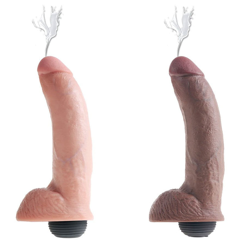 King Cock 9 Inch Squirting Realistic Dildo with Balls (Tan/White) Dildos