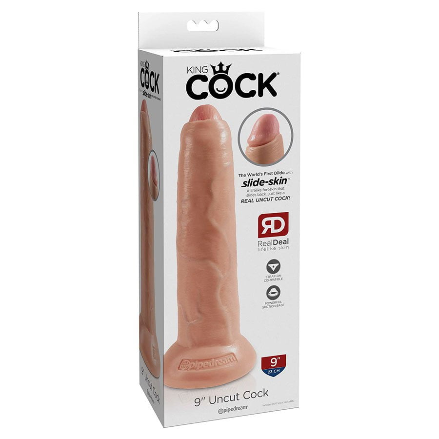 King Cock 9 Inch Uncut Foreskin Realistic Dildo with Suction Cup Dildos