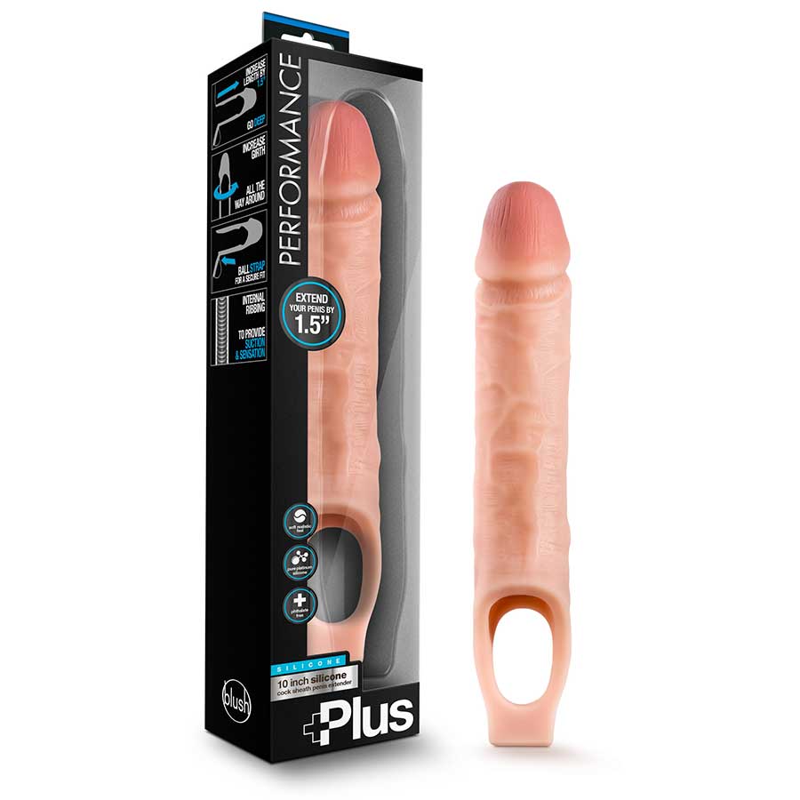 10 Inch Penis Sleeve | Performance Plus Realistic Silicone Vanilla Extender