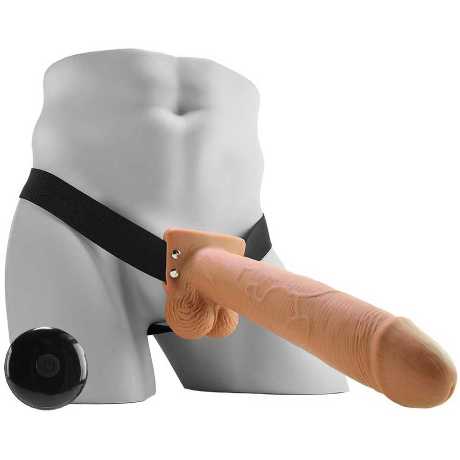 10 Inch Tan Hollow Rechargeable Vibrating Strap on by Fetish Fantasy Penis Extenders