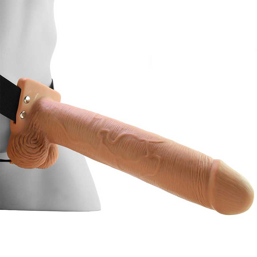 10 Inch Tan Hollow Rechargeable Vibrating Strap on by Fetish Fantasy Penis Extenders