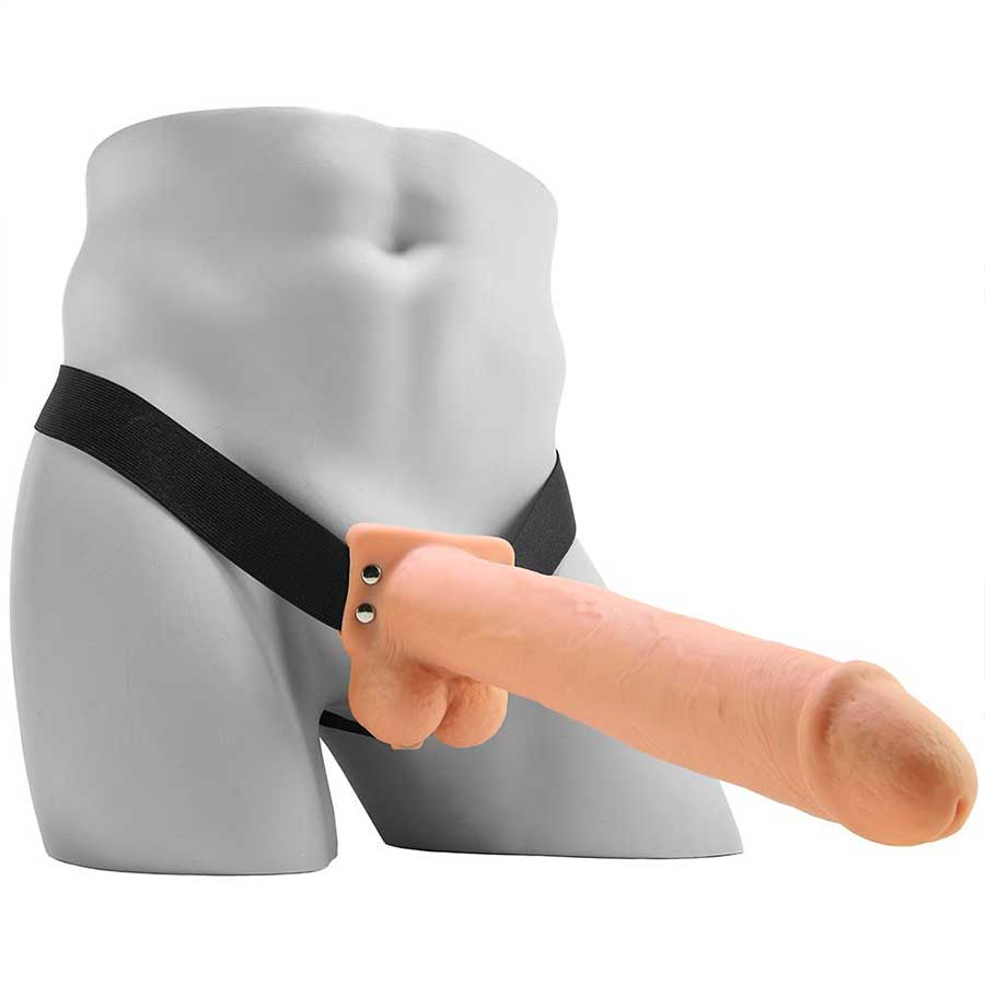 11'' Tan Rechargeable Vibrating Hollow Strap On Penis Extension 11'' Tan Rechargeable Vibrating Hollow Strap On Penis Extension