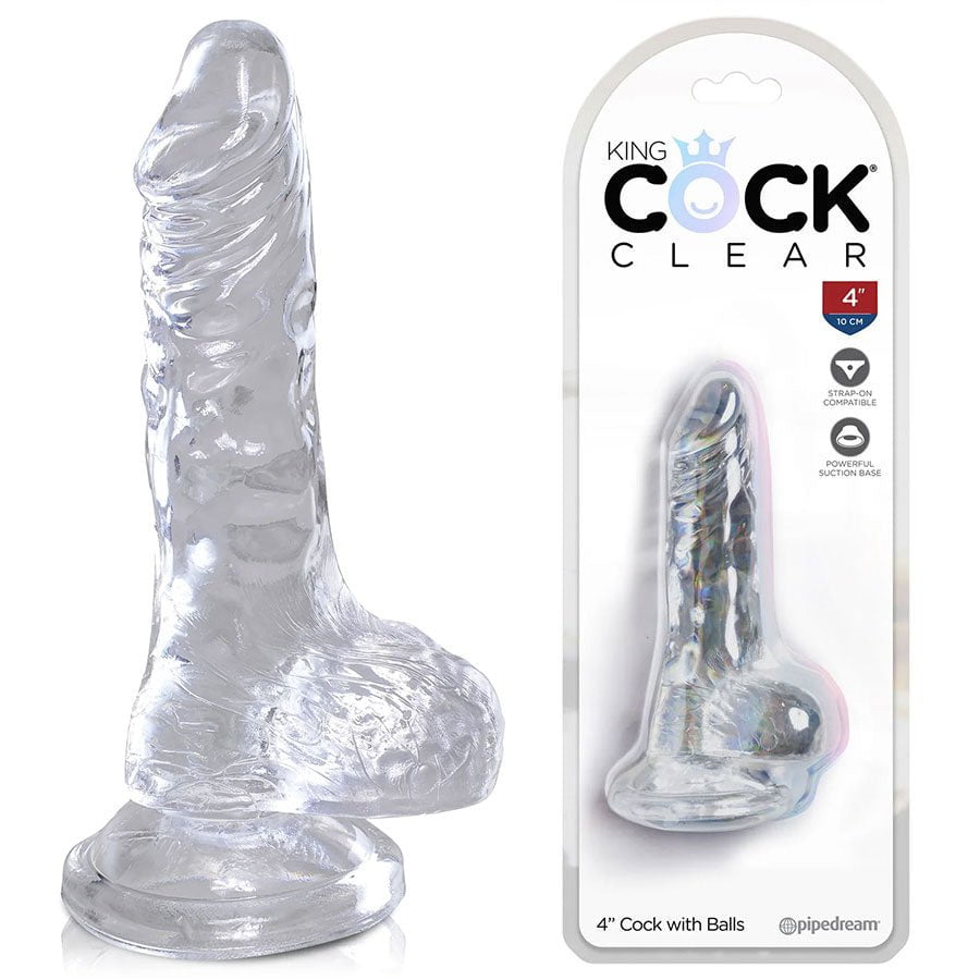 4 Inch King Cock Clear Dildo With Balls and Suction Cup Dildos