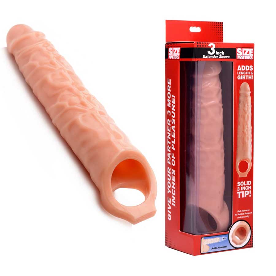 8.75 Inch Solid Tip Flesh Colored Penis Extender Sleeve by Size Matters Cock Sheaths