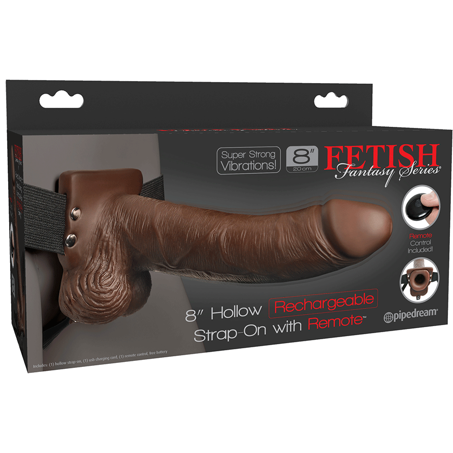 8 Inch Brown Rechargeable Vibrating Hollow Strap On Penis Extension by Fetish Fantasy