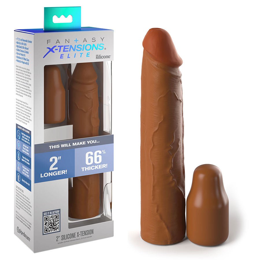 8 Inch Realistic X-Tension Silicone Penis Sleeve Cock Sheaths Brown
