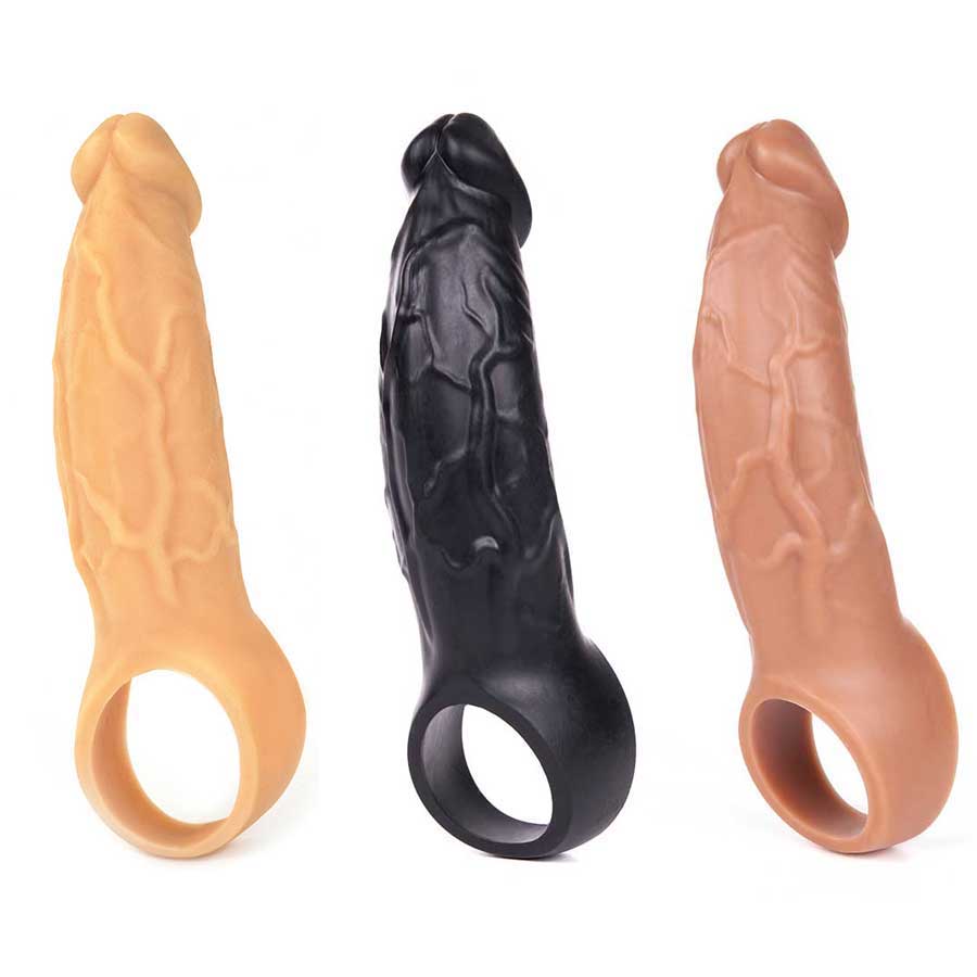 9 Inch Realistic Performance Penis Sleeve Natural Silicone Girth Enhancer Cock Sheaths