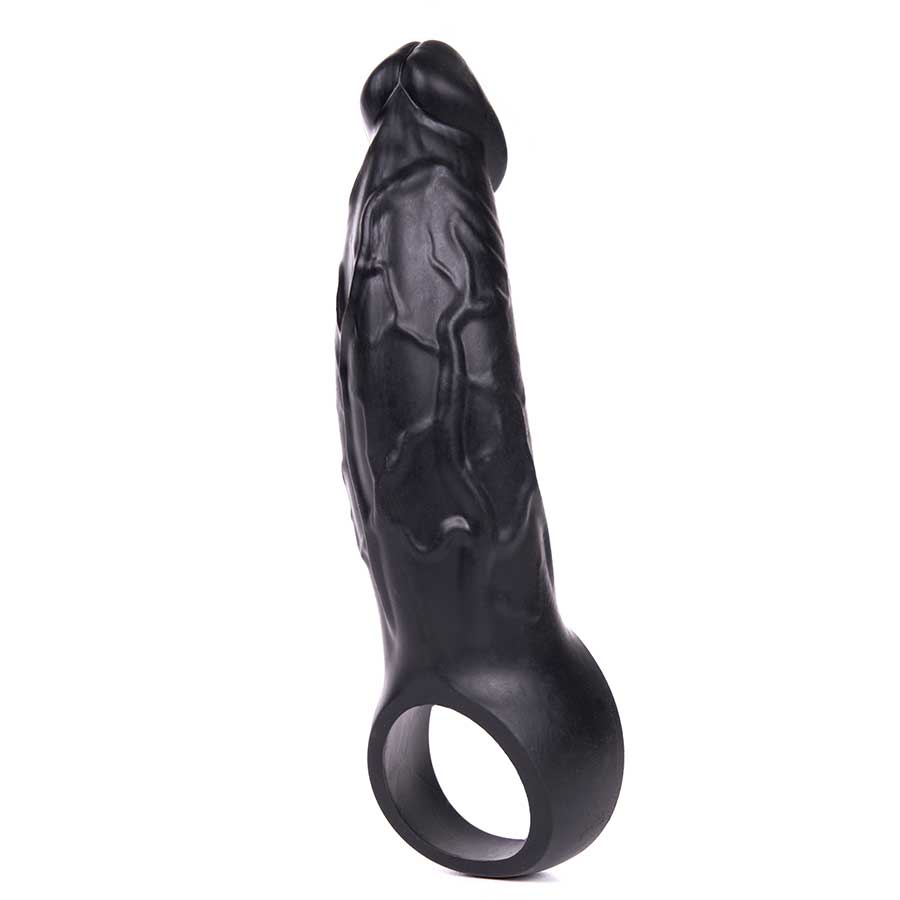 9 Inch Realistic Performance Penis Sleeve Natural Silicone Girth Enhancer Cock Sheaths Midnight Black