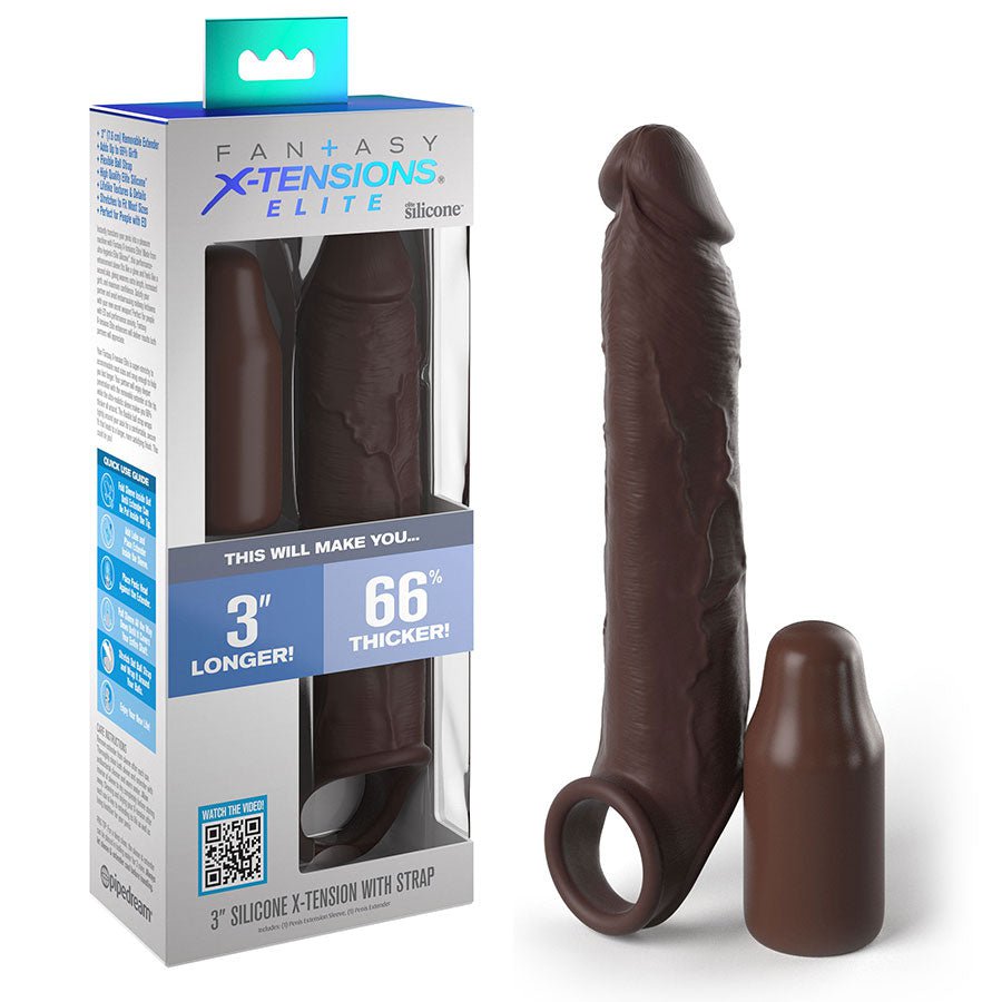 9 Inch Realistic X-Tension Silicone Penis Sleeve & Ball Strap Brown