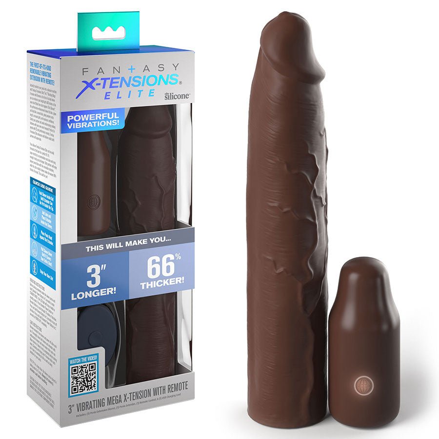 9 Inch Vibrating Mega X-Tension Silicone Penis Sleeve Cock Sheaths Brown