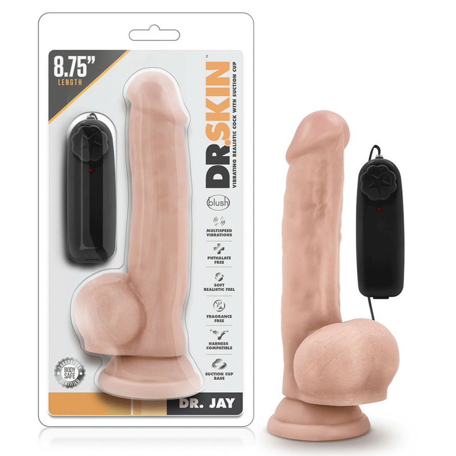 Dr. Skin Realistic 8.75 Inch Dr. Jay Vibrating Suction Anal Dildo with Balls