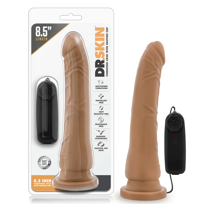 Dr. Skin Thin 8.5 Inch Suction Cup Vibrating Mocha Anal Dildo by Blush Novelties