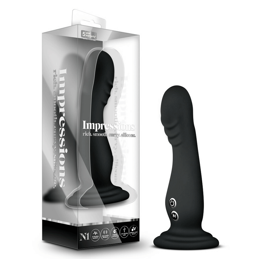 Impressions N1 Black Vibrating Silicone Anal Dildo with Suction Cup by Blush Novelties