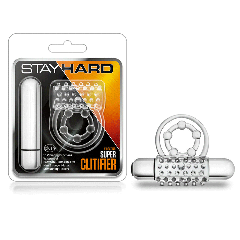 Stay Hard Vibrating Super Clitifier Clear Cock Ring With Bullet by Blush Novelties