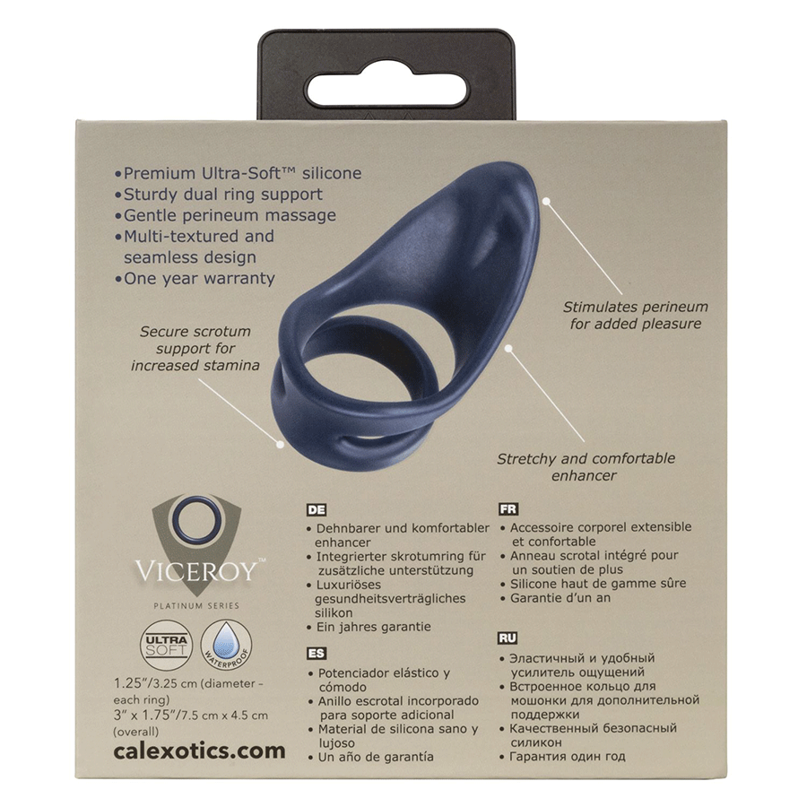 Viceroy Perineum Dual Ring Blue Silicone Cock Ring by Cal Exotics