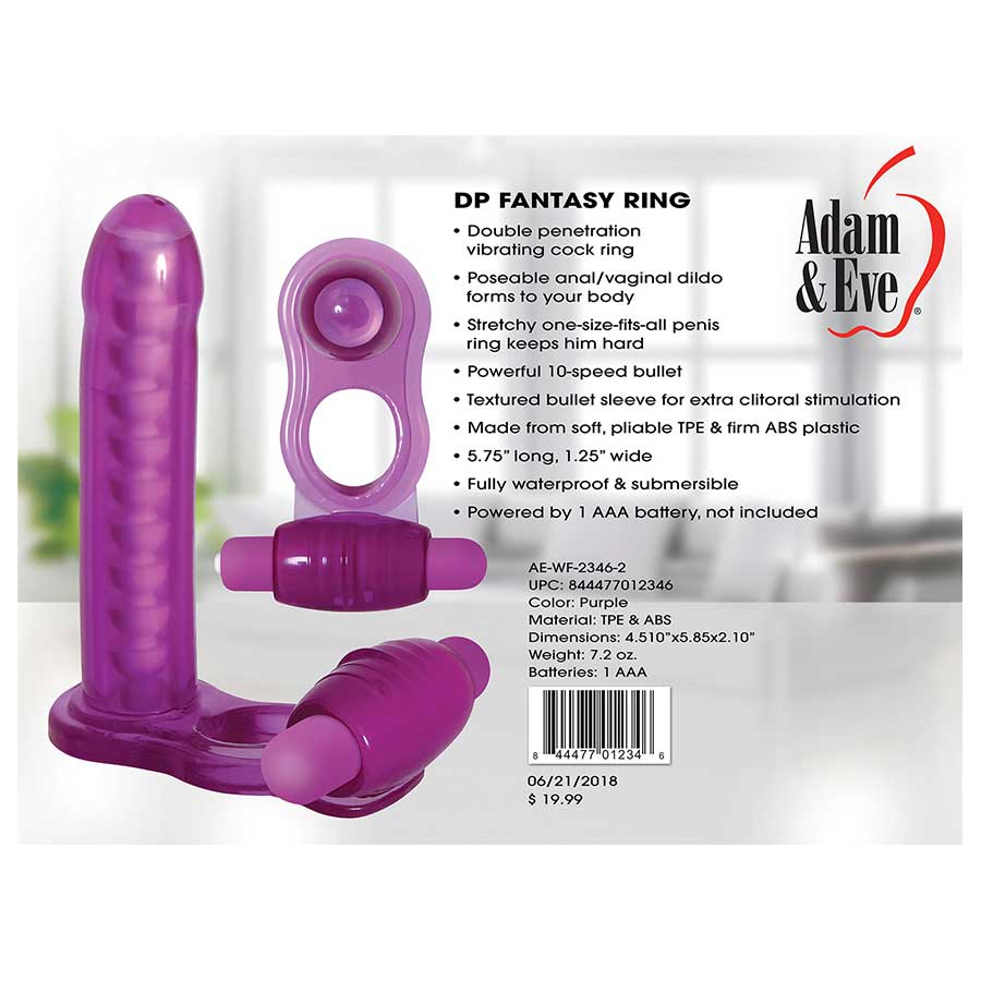 Adam and Eve DP Fantasy Vibrating Cock Ring Purple