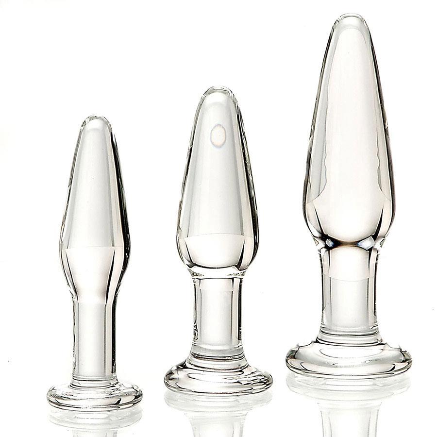 Adam and Eve Glass Anal Training Kit | Set of 3 Glass Butt Plugs for Men Anal Sex Toys