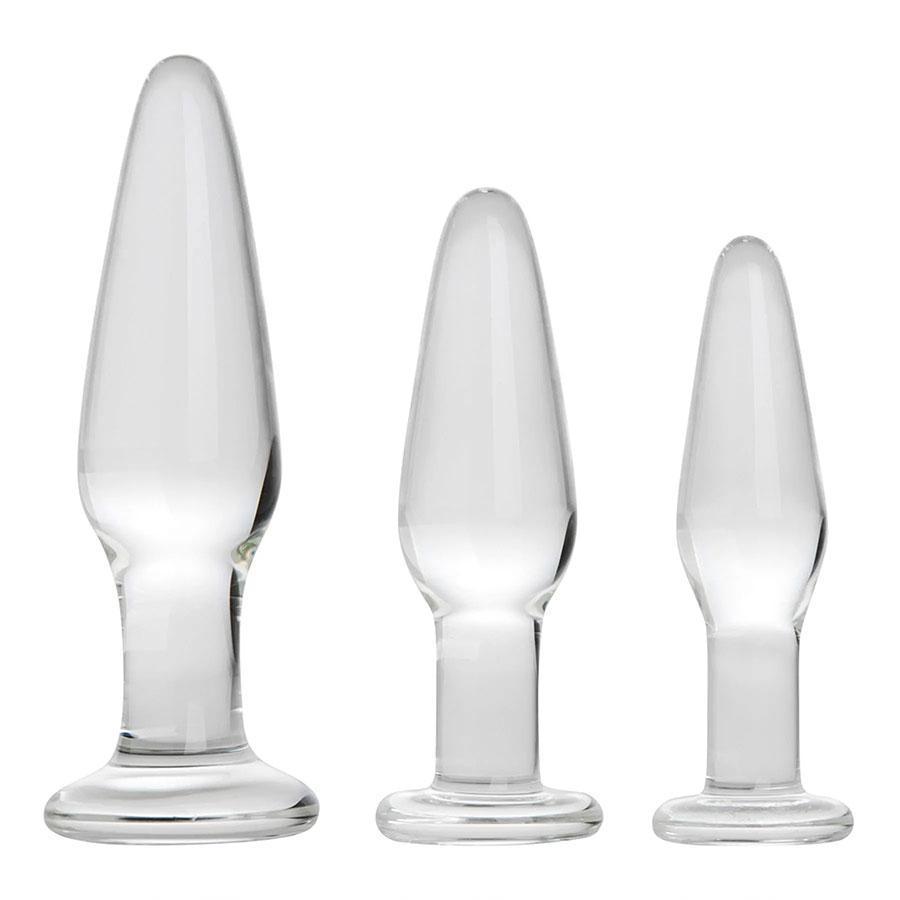 Adam and Eve Glass Anal Training Kit | Set of 3 Glass Butt Plugs for Men Anal Sex Toys