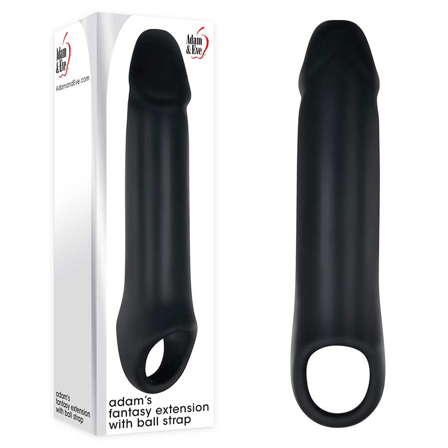 Adam's Black Fantasy Extension With Ball Strap by Adam & Eve Cock Sheaths