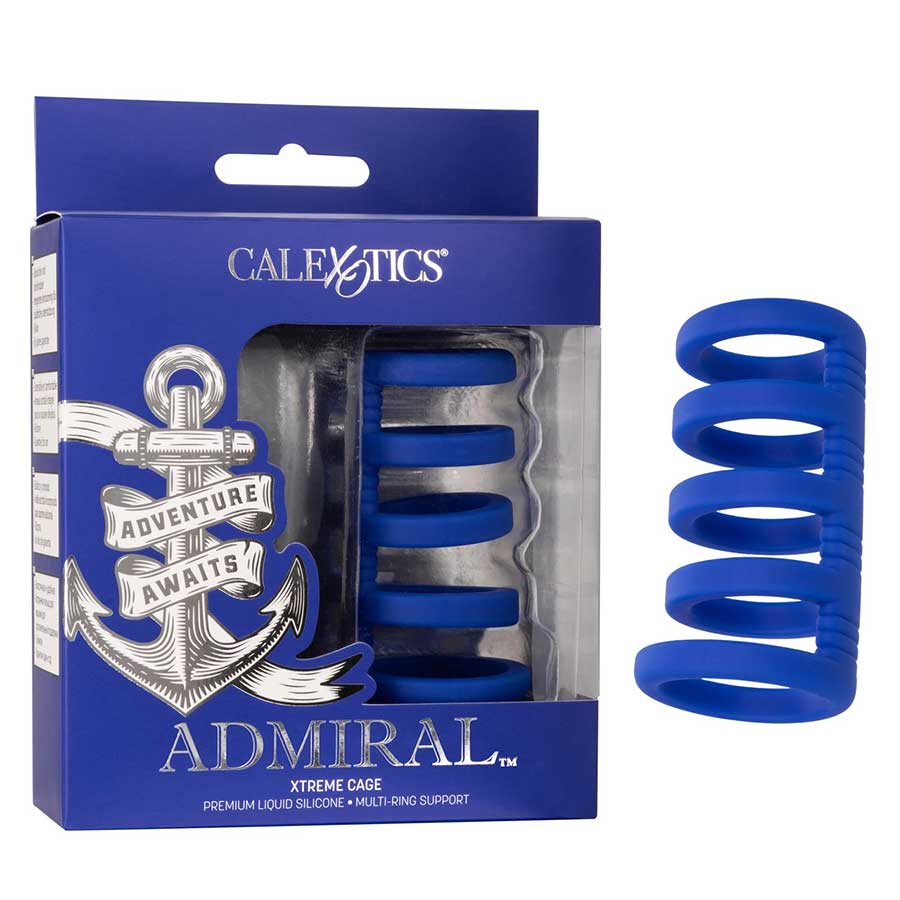Admiral Xtreme Blue Liquid Silicone Cock Cage Ring Combo Cock Rings