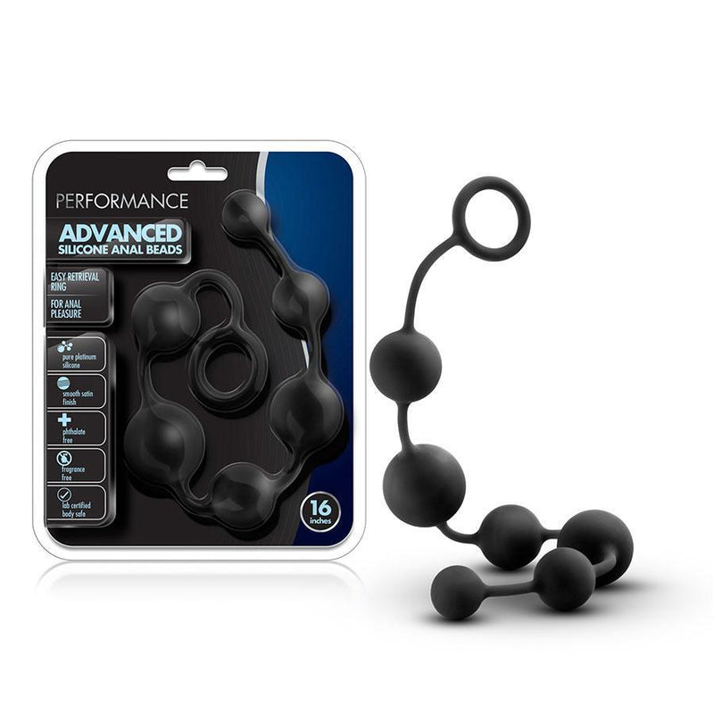 Advanced Black Silicone Anal Beads by Blush Novelties | 16 Inch Performance Anal Chain Anal Sex Toys
