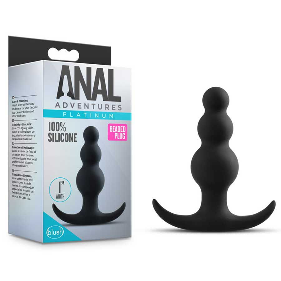 Anal Adventures Platinum Beaded Butt Plug Black by Blush Novelties Anal Sex Toys