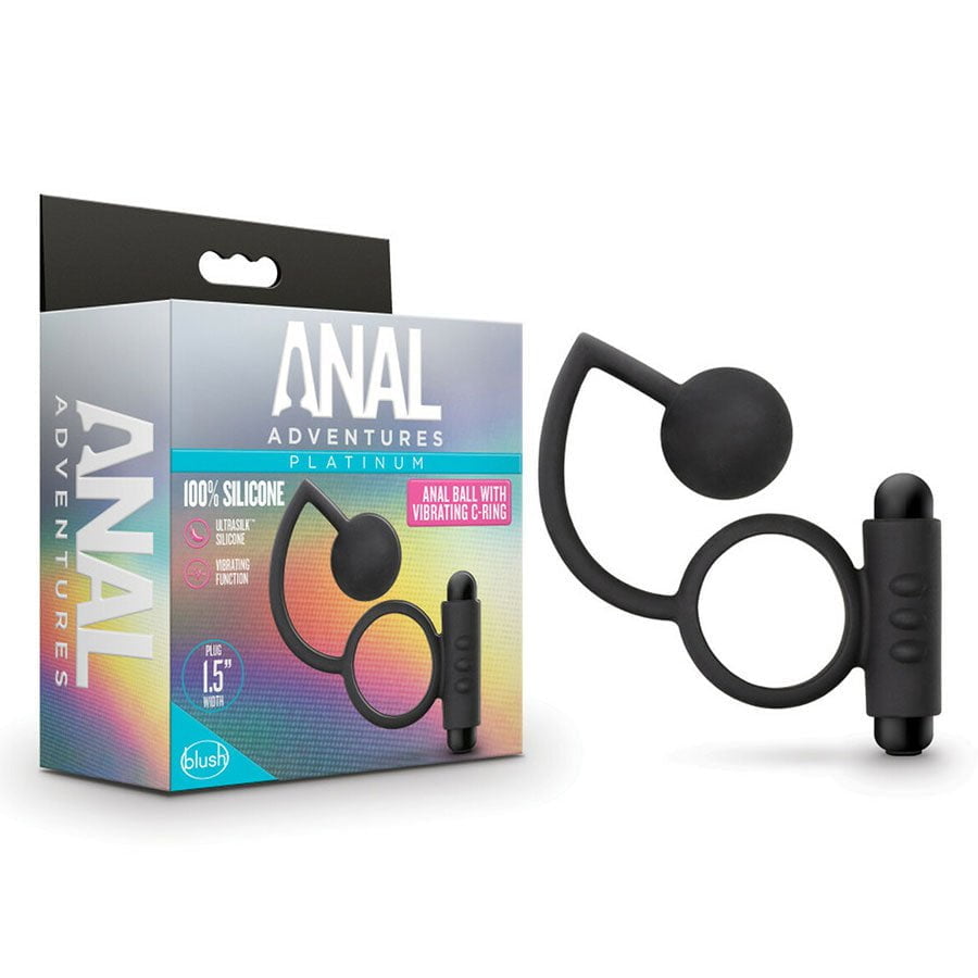 Anal Adventures Platinum Silicone Anal Ball with Vibrating Cock Ring