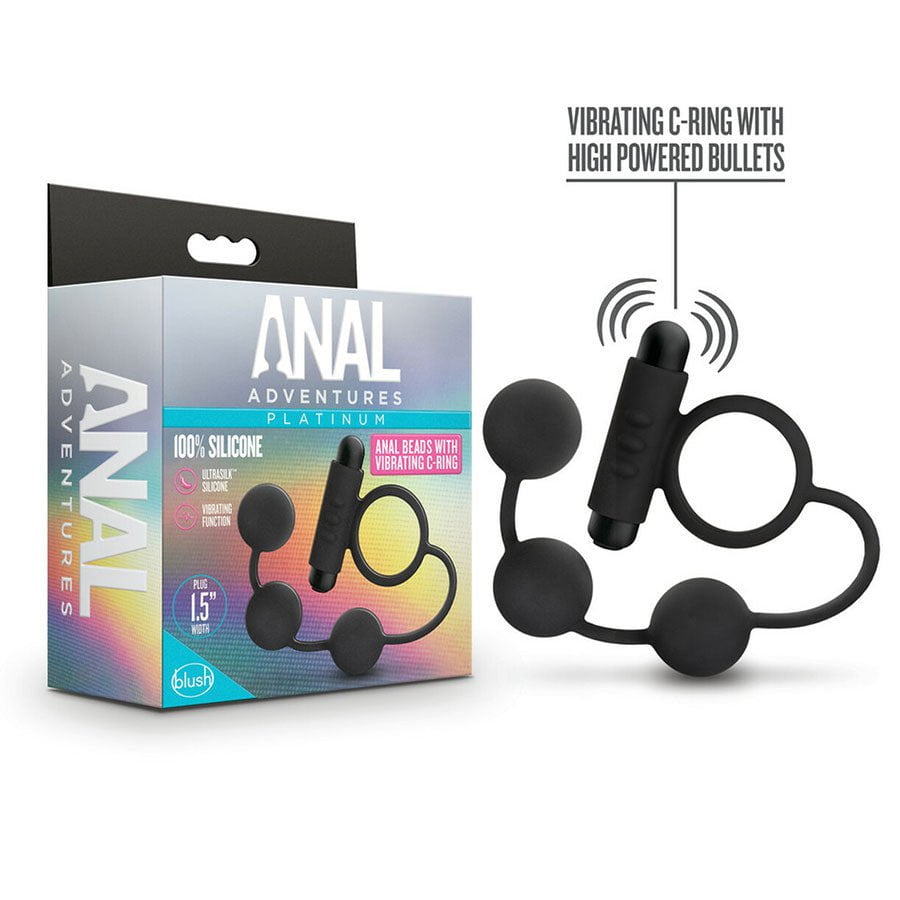 Anal Adventures Platinum Silicone Anal Beads with Vibrating Cock Ring