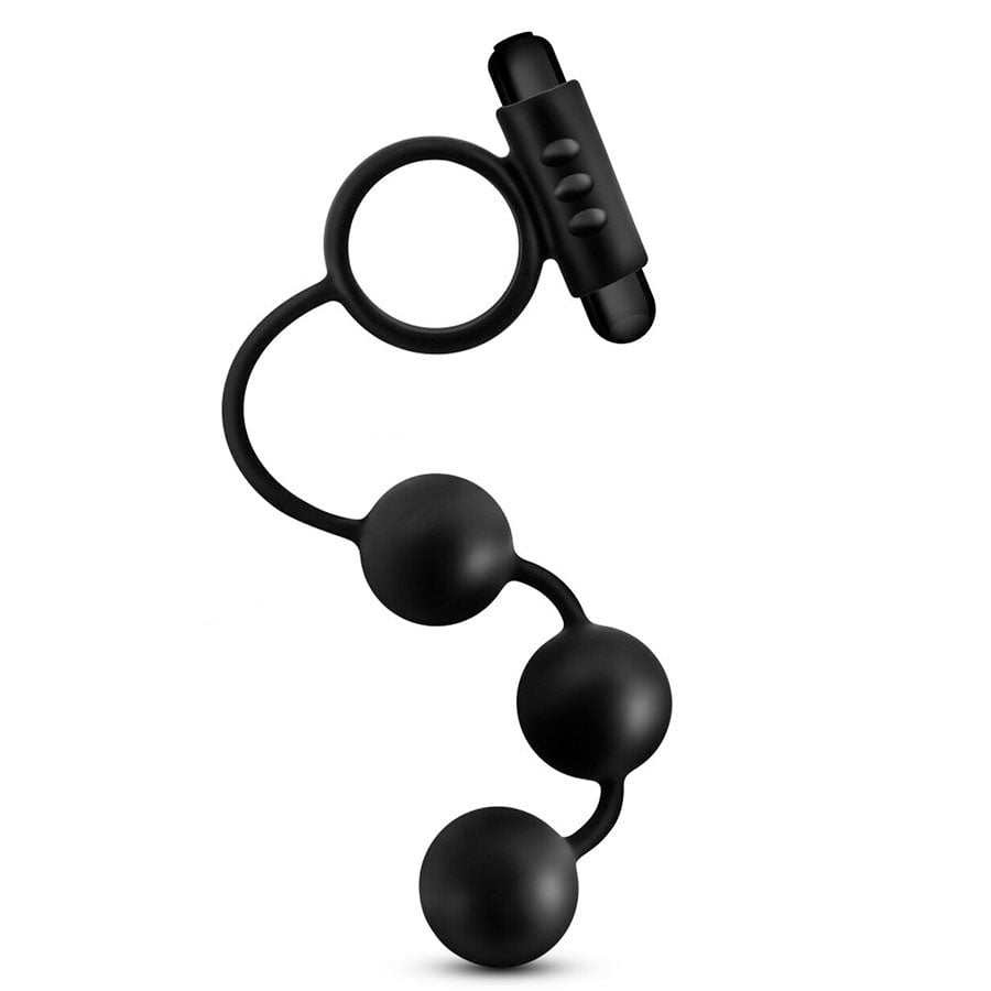 Anal Adventures Platinum Silicone Anal Beads with Vibrating Cock Ring by Blush Novelties Anal Sex Toys