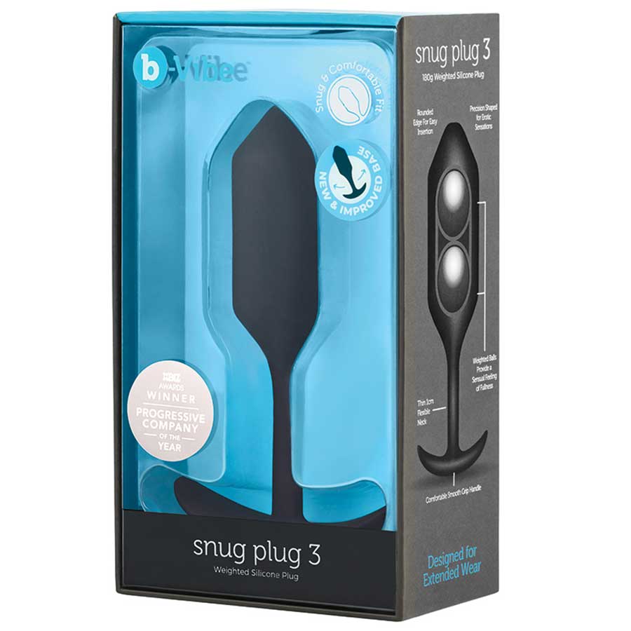B-Vibe Snug Plug Silicone Weighted Black Butt Plug Anal Sex Toys Size 3 (180 grams)