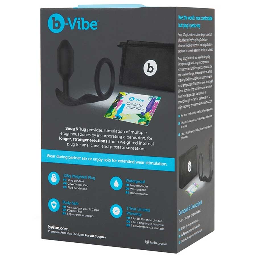 B-Vibe Snug &amp; Tug 128 gram Weighted Butt Plug Cock Ring Cock Rings