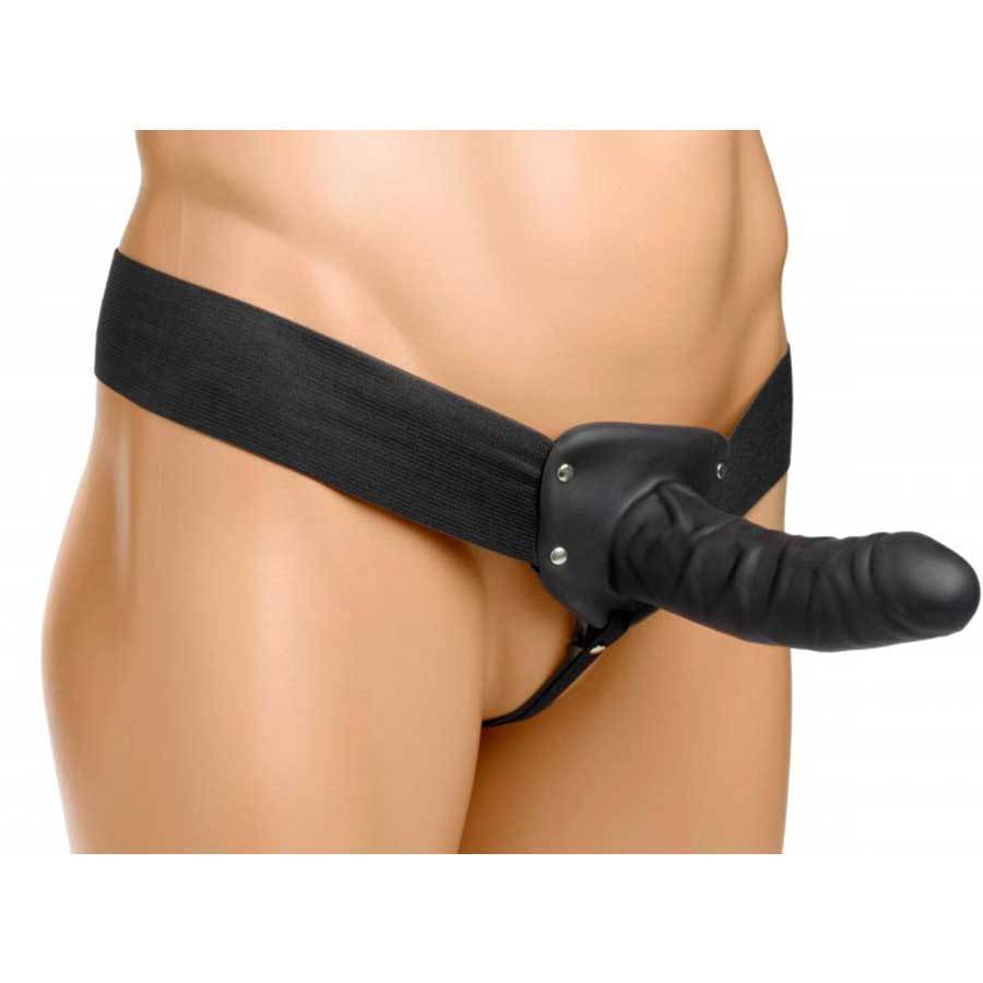 Black Penis Extension Sleeve 6 Inch Erection Assist Hollow Strap On Cock Sheaths