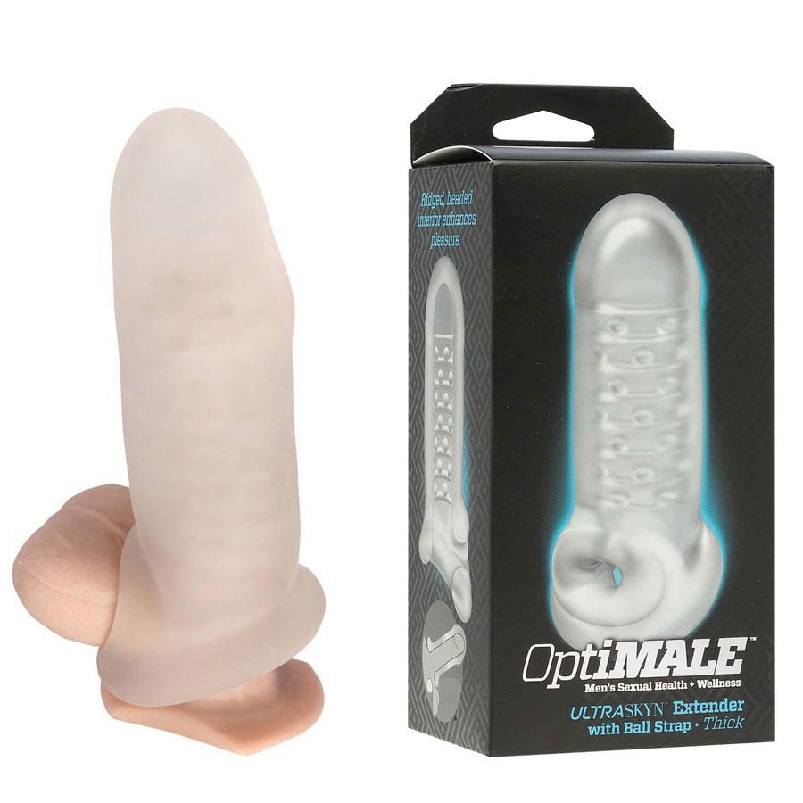 Clear Ultraskin Extra Thick Dick Penis Extender with Ball Strap (6 Inch Penis Extension) by Optimale Cock Sheaths
